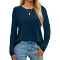 thumbnail image 3 of JUSLIO Womens Blouses Relaxed Fit Solid Shirts Tops Fashion Long Sleeve Round Neck Shirts Tops Navy 2XL, 3 of 8