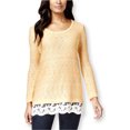 thumbnail image 1 of Style & Co. Suéter Marled con dobladillo de encaje para mujer, naranja, mediano, 1 of 1