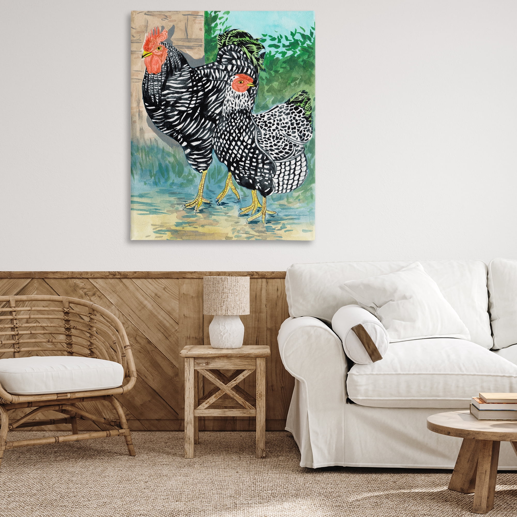 Stupell Industries Traditional Rooster Pair Animals Painting Wrapped Canvas Art Print Wall Art, 36 x 48