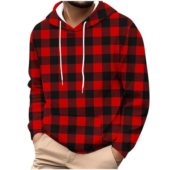 Ecqkame Men's Casual Hoodies Streetwear Fashion Hooded Sweatshirts Lightweight Long Sleeved Pullover Sweatshirt Red M