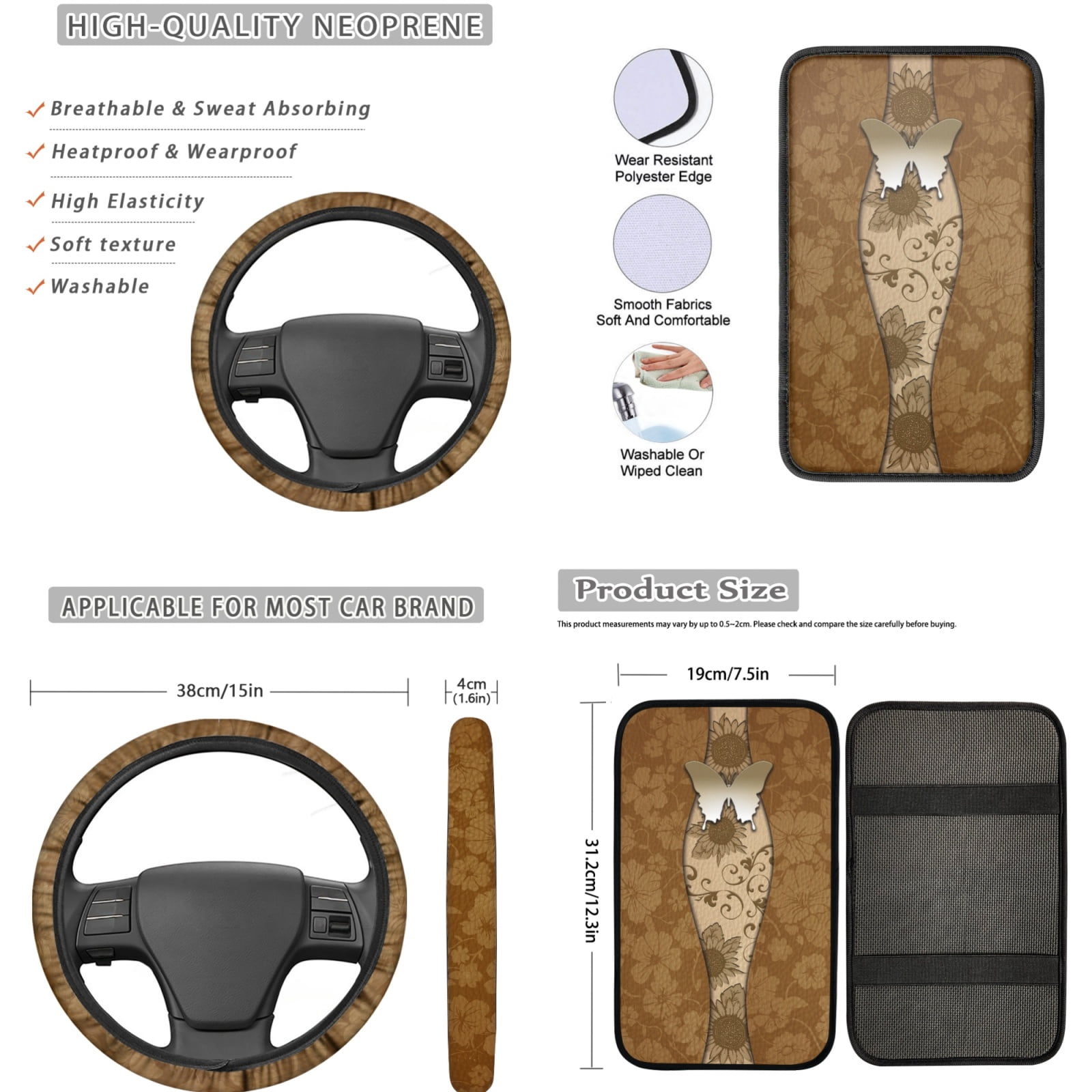 Jeiento Butterfly Car Seat Cover Full Sets Floor Mats Seat Belt Cover Armrest Cover Coaster Keychian Lipstick Holder Automobile Interior Accessories Universal Fit for Truck SUV Sedan 17 Pack