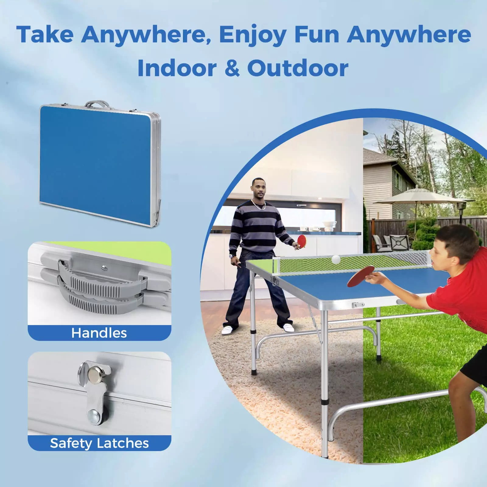 Auranook Foldable Ping Pong Table Game Set, 47" x 30" Mini Table Tennis Table with Adjustable Height for Indoor Outdoor, Portable Table Tennis Set Includes Net