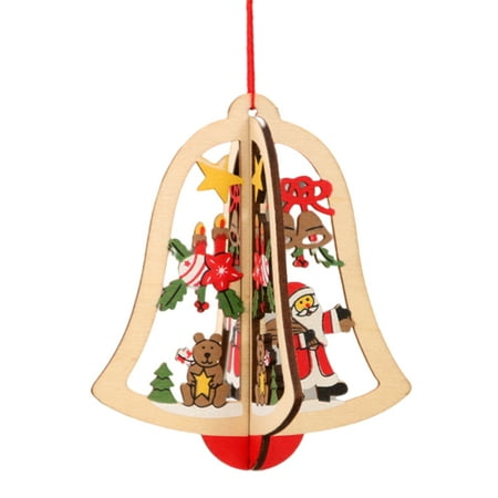

Viugreum Christmas Wooden Hanging Pendant Star Bell Christmas Tree Decor