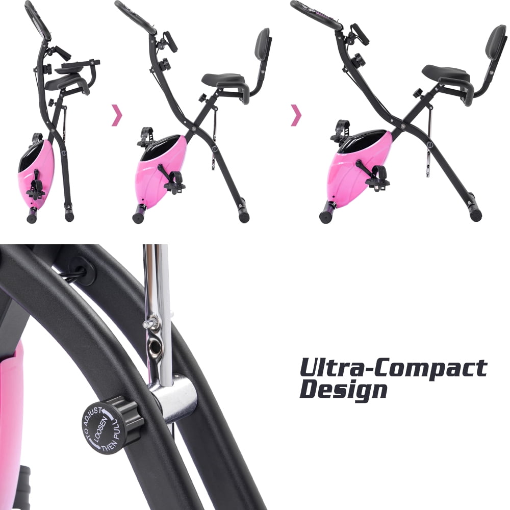 Folding Exercise Bike Upright Recumbent X Bike 16 Level Adjustable Resistance Foldable Stationary Bike with LCD Display Arm Bands for Home Gym Workout Multiple colors available