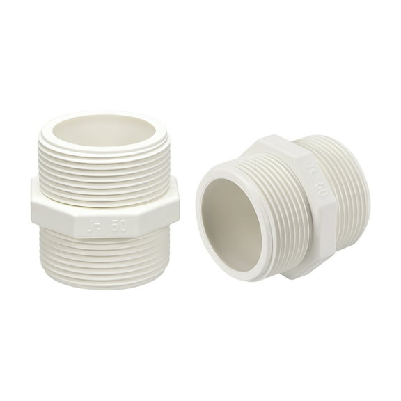 Unique Bargains Pipe Fitting,G1-1/4 x G1-1/4 Male Thread Adapter Connector White 2Pcs, G1-1/2xG1-1/2