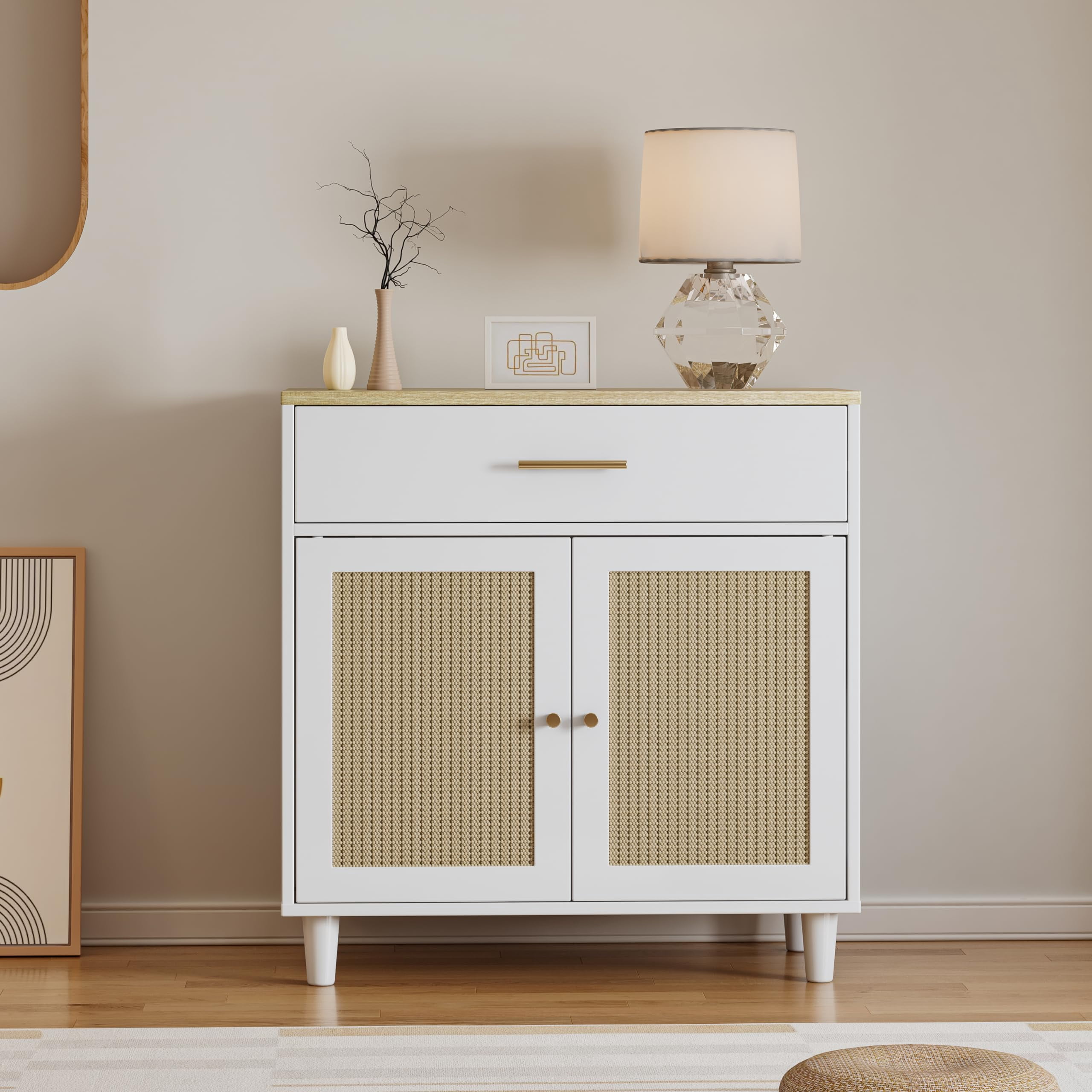 Hidden Cat Litter Box Furniture with Storage Drawer, Wood Cats Litter Enclosure Cabinet with 2 Sisal Doors, Hidden Enclosed Kitty Litter Box Cabinet Dog Proof for Living Room White