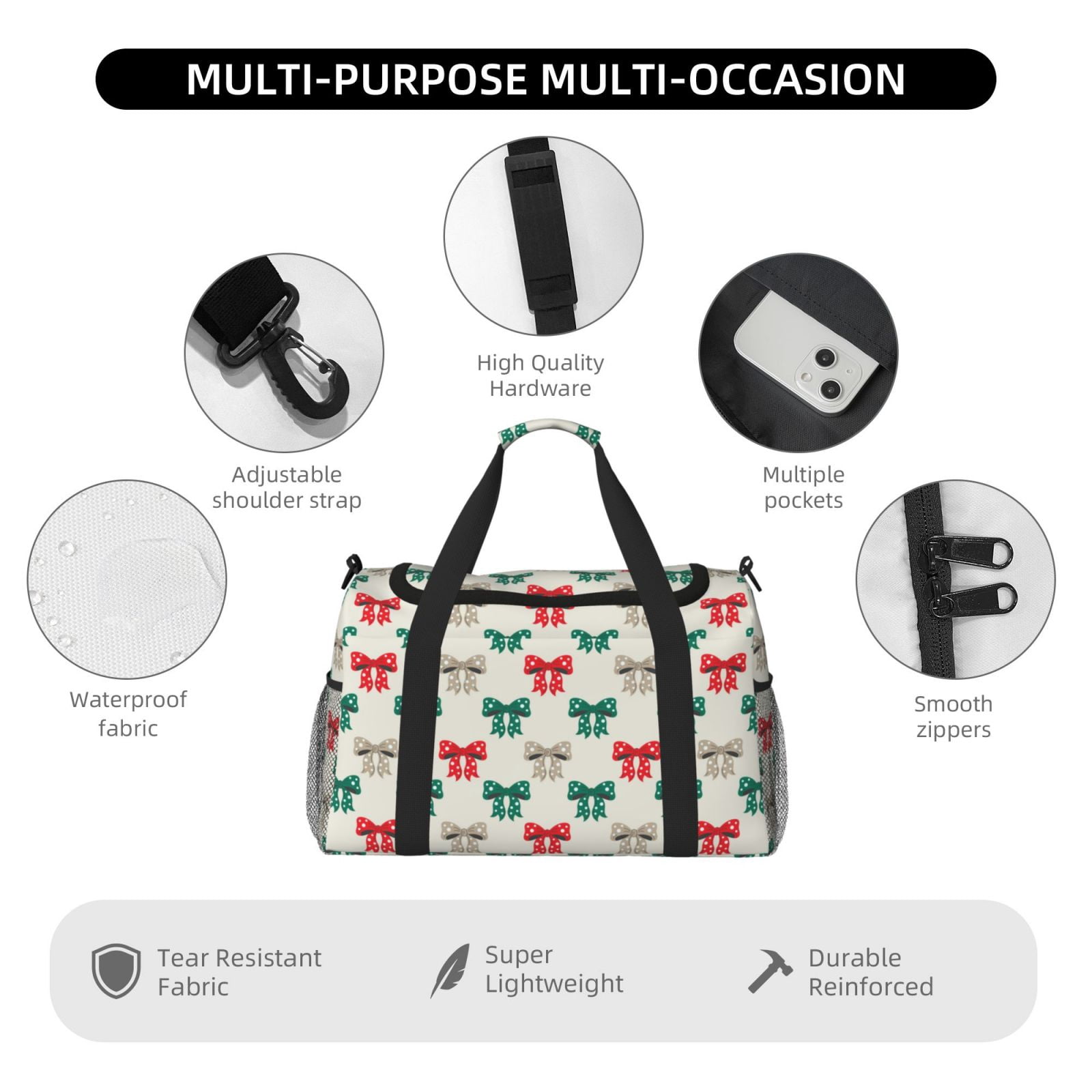 Fuzoiu Retro bows Print Travel Duffle Bag,Carry On Tote Bags,Duffel Bag,Sport Gym Bag, Hospital Bag for Labor and Delivery, Overnight Bag,Luggage Bag