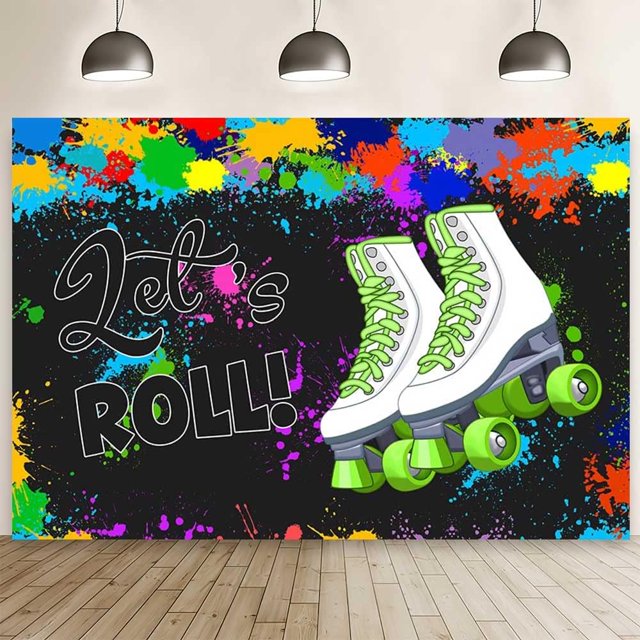 7x5ft Let's Roll Backdrop Happy Birthday Decorations for Girls Skating Theme Party Decorations Colorful Party
