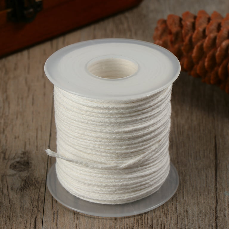 1 Roll 61 Meter Pre Waxed Wicks Candle Making Material DIY Cotton 18  Strands Braided Candle Wick Spool for DIY Candle (White) 