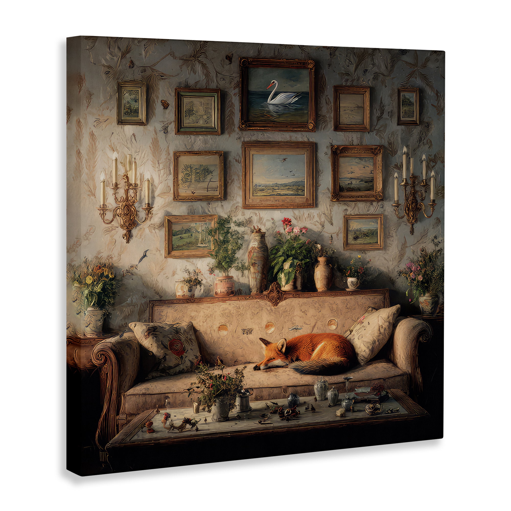 Stupell Industries Vintage Parlor with Fox Canvas Wall Art, design by The Wands Want