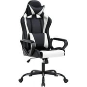 BestOffice Racing Style Gaming Chair with Adjustable Pillows and Reclining Backrest for Unisex Gamers(White)