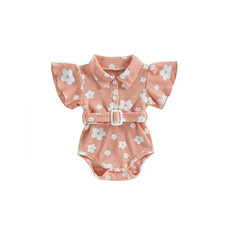 

Coduop Kid Girls Romper Summer Short Sleeves Lapel Buttons Floral Bodysuit Jumpsuit with Belt