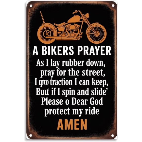 Motorcycle Biker's Prayer Tin Sign Vintage Motorcycle Metal Sign for Garden & Yard Bar Porch Garage Home Bedroom Kitchen Decor 8 X 12, Easy to Hang