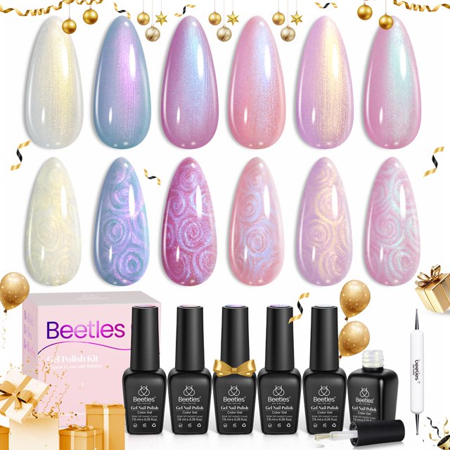 Esmalte de uñas en gel Beetles Pearl, 6 colores brillantes, 7,5 ml, diseño de sirena