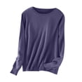 thumbnail image 2 of Leodye Chandails Légers pour Femmes Col Rond Manches Longues Décontracté Doux Hauts Automne Tenues Violet 10(TG), 2 of 3