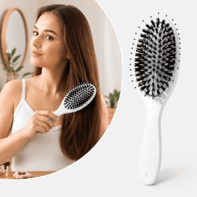Boar Bristle Hair Brush Paddle, Natural Bristle & Nylon Detangling Brush with Scalp Massage Tips, Anti-Static Hair Brush for Smooth, Shiny, Frizz Control, All Hair Types