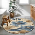 thumbnail image 3 of Round Rugs 3Ft, Navy Blue Brown Floral Round Area Rug Washable Indoor Throw Carpet, Tropical Palm Leaves Vintage Small Non Slip Circle Rug for Bedroom Living Room Home Decor Aesthetic, 3 of 8