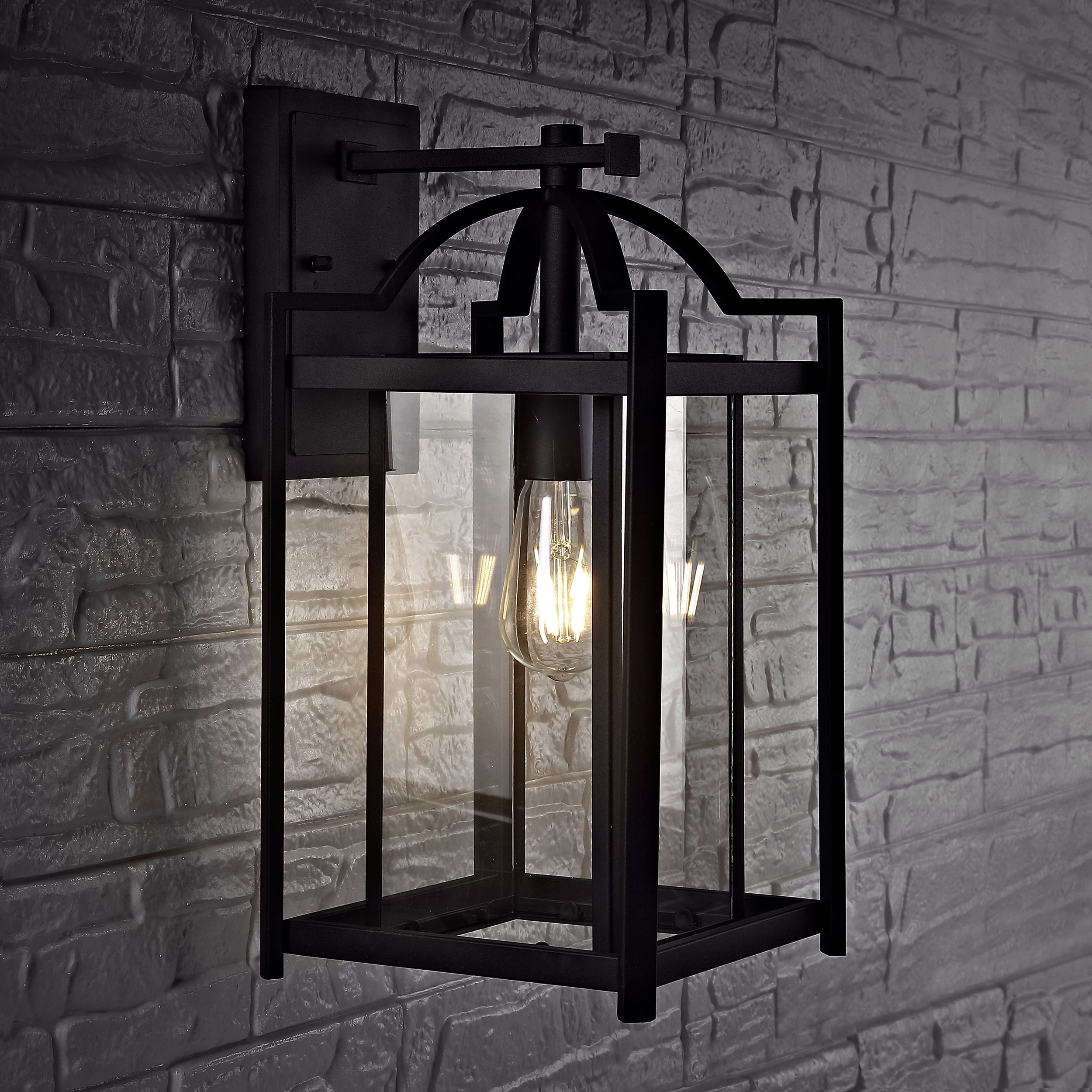 SAFAVIEH Portar LED Black Aluminium Outdoor Wall Sconce with Clear Glass Shade