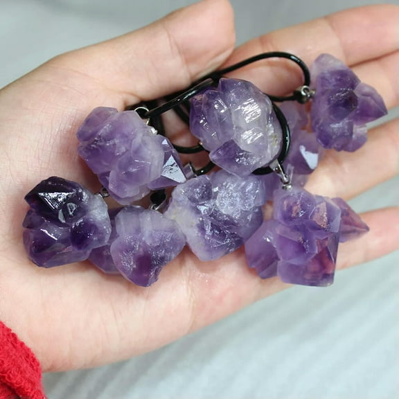 EOEMY 10Pcs Natural Amethyst Cluster Quartz Crystal Pendant Charka Healing Necklace