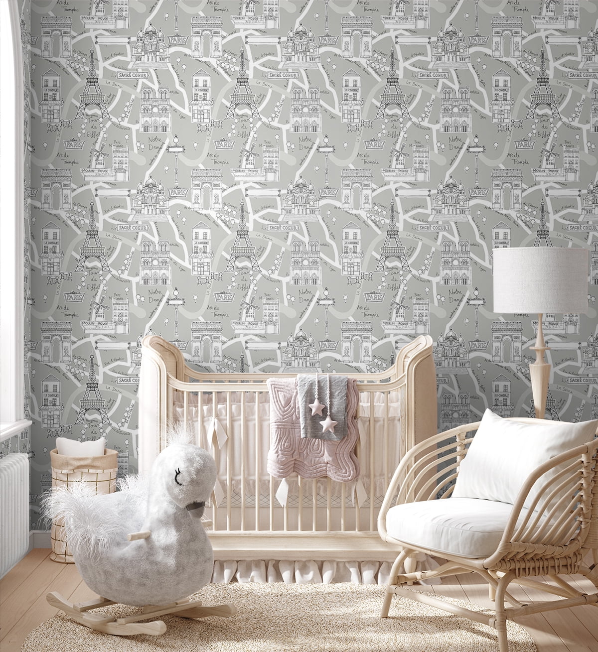 NextWall Argos Grey Paris Scene Peel and Stick Wallpaper