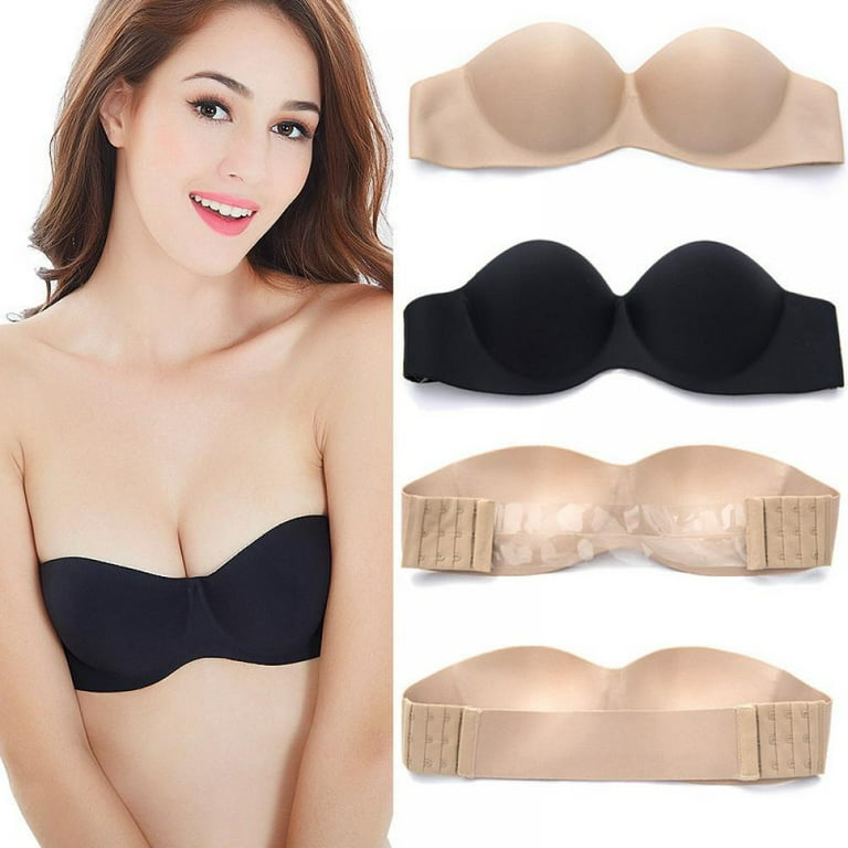 2 Pack Women One Piece Strapless Bra Push Up Lift Gathered Brassiere  Seamless Invisible Bra