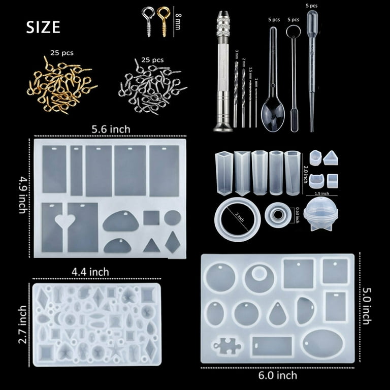 18pcs DIY Silicone Resin Casting Molds Tools Set, EEEkit Epoxy Resin Molds for Jewelry Craft Casting, Including Cube, Pyramid, Sphere, Diamond, Stone