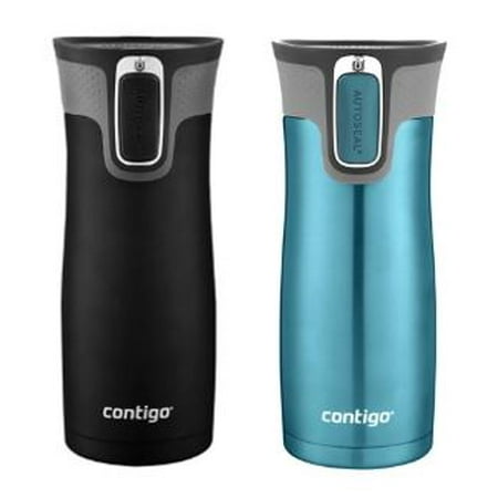 - 2 Pack Contigo AUTOSEAL West Loop Vacuum-Insulated Stainless Steel Travel Mug with Easy-Clean Lid, 16 oz, Matte Black & Biscay Bay