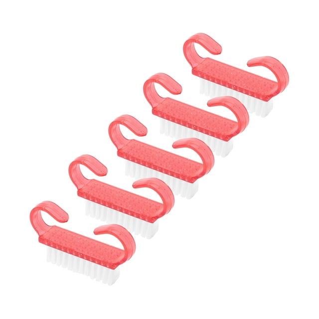 Cepillo de limpieza de uñas transparente duradero de 5 piezas Unique Bargains para limpiar uñas de las manos pequeñas rojas