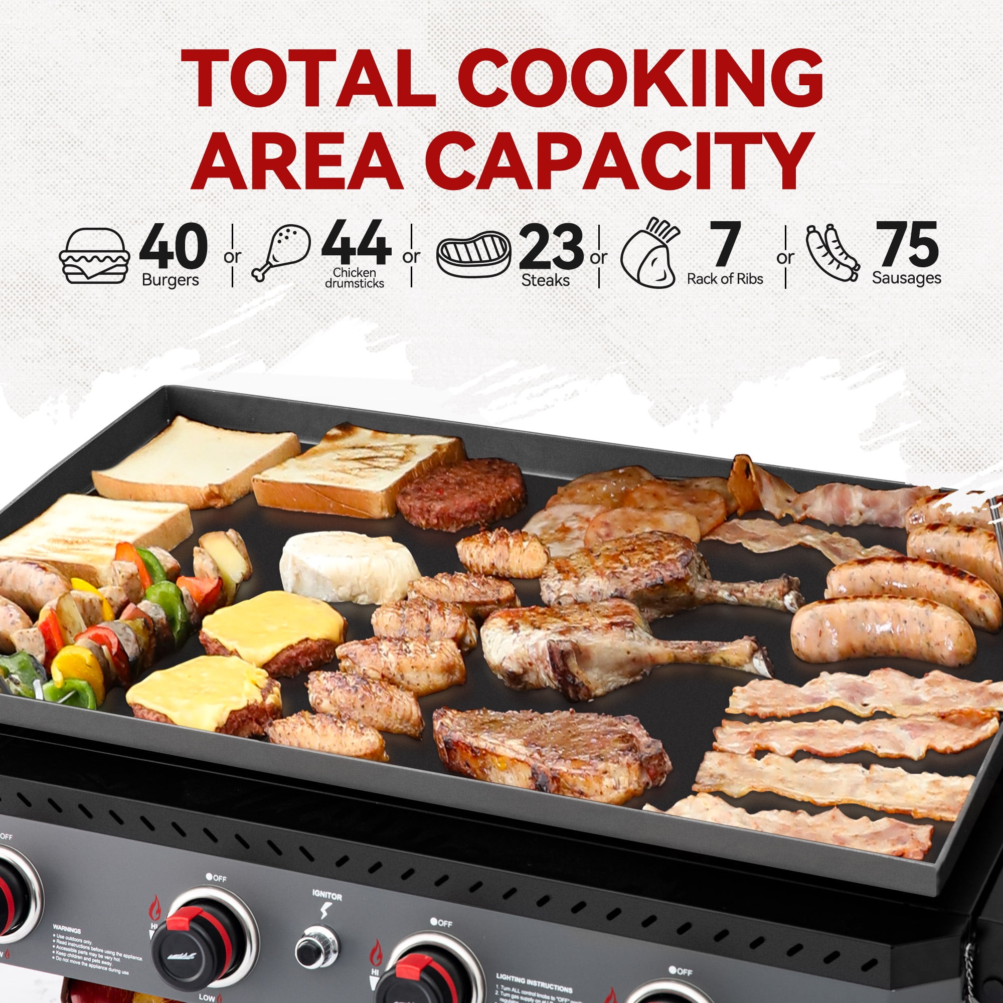 Royal Gourmet GB4005 34-Inch 4-Burner Gas Griddle,Griddle with Collapsible Side Shelves and Storage Basket,Perfect for Outdoor Cooking like Camping or Tailgating, Black