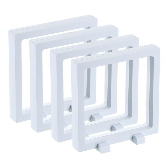 Uxcell 4 Pcs 3D Estuche de Exhibición Flotante, Soporte de Exhibición de Marco Flotante de 5.5 x 5.5 x 0.8 Pulgadas, Caja de Almacenamiento de Joyas Transparente PE, Blanca
