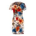 thumbnail image 4 of Puntoco Vestido Suelto Con Estampado Floral Y Manga Corta Con Hombros Y Cuello Redondo Informal Para Mujer Con Bolsillos Vestido De Cuello Redondo Y Manga Corta Naranja Xxl, 4 of 7