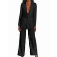 thumbnail image 2 of Pants Suits for Women Dressy 2 Piece Business Casual Lapel Long Sleeve Open Front Blazer Pants Suit Set Black L, 2 of 7