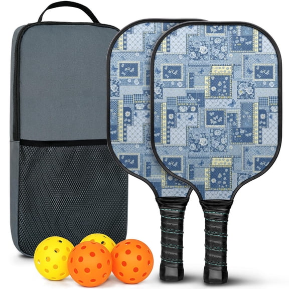 Pickleball Paddles Set,Pioneer Flower Floral Print Pattern Fiberglass Surface Pickleball Racket Set with 2 Indoor Outdoor Pickleball Balls and Pickleball Bag,Pickle-ball Equipment