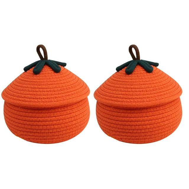 Cesta Tejida A Prueba Polvo con Forma Calabaza para Halloween con Tapa, Cesta Almacenamiento Escritorio, Cesta Almacenamiento Cosméticos y Artículos para Refrigerios