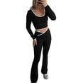 thumbnail image 4 of Womens Workout Sets 2 Piece Gym Yoga Outfits Crossover Flare Leggings Black XL, 4 of 7