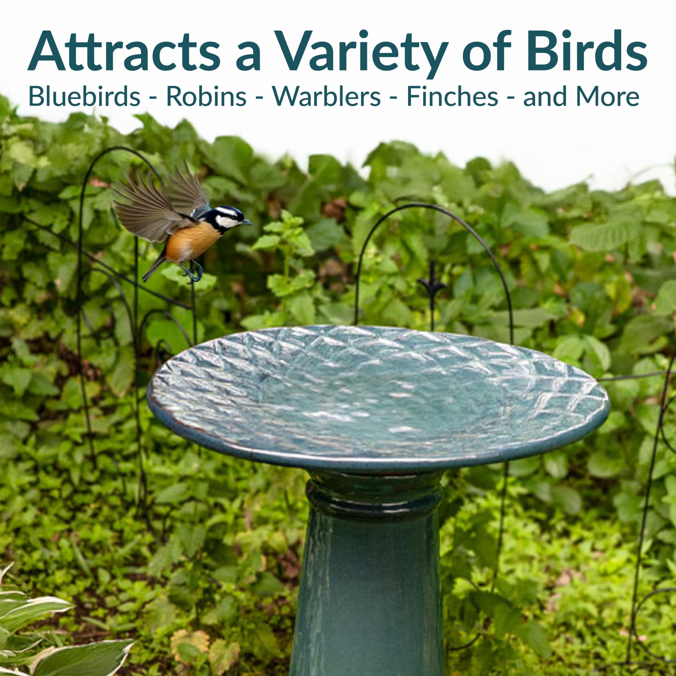 Sunnydaze Rennes Freestanding Ceramic Outdoor Bird Bath, UV-Resistant Turquoise Finish
