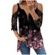 thumbnail image 1 of Mujeres Verano Cremallera Cuello en V Encaje Costura Manga corta Estampado sin tirantes Camiseta Tops Blusas Pompotops  hkajfhjk464445, 1 of 5
