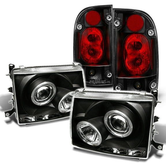 AKKON - For 1997-2000 Toyota Tacoma 2/4WD RWD Black Bezel Dual Ring Projector LED Headlights   Altezza Sytle Tail lights