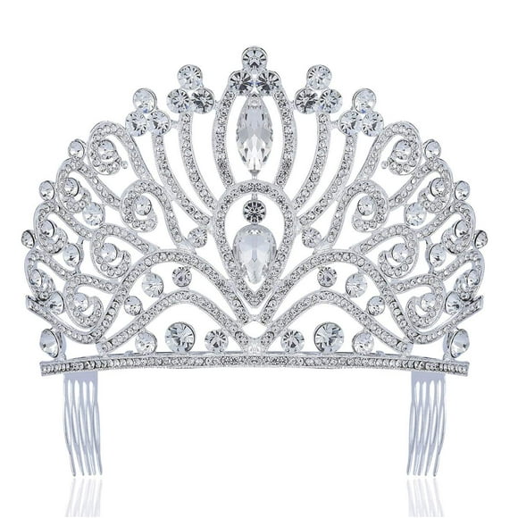 TIARA DE TIARA DE CRISTAL AUSTRIACO BLANCO CLARO Y BRILLANTE CON PEINES LATERALES JOYERÍA PARA EL PELO DISFRAZ DE PRINCESA REINA NUPIDA CONCURSO DE BODAS T995