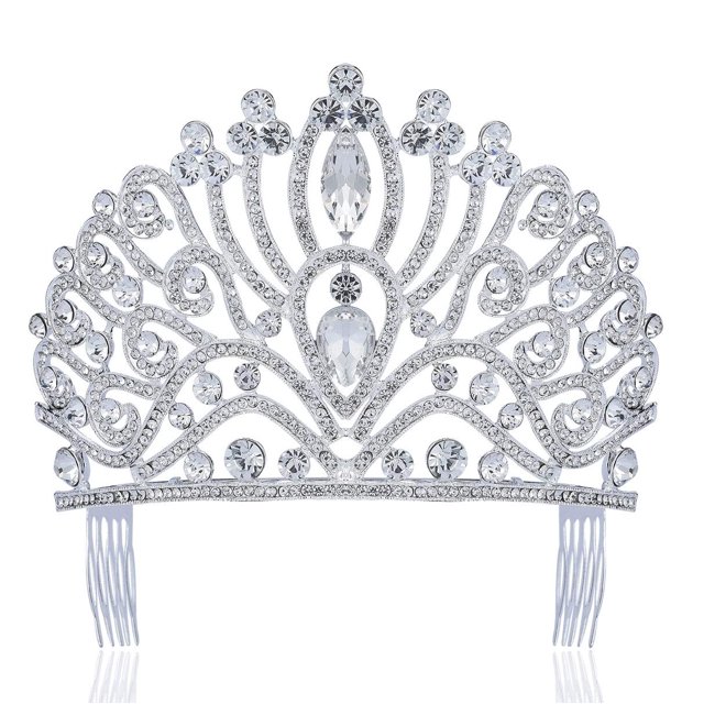 TIARA DE TIARA DE CRISTAL AUSTRIACO BLANCO CLARO Y BRILLANTE CON PEINES LATERALES JOYERÍA PARA EL PELO DISFRAZ DE PRINCESA REINA NUPIDA CONCURSO DE BODAS T995