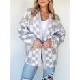thumbnail image 3 of SUNSIOM Cardigan à Carreaux pour Femmes Manches Longues Ouvert devant Décontracté Mode Urbaine pour Automne Hiver, 3 of 6
