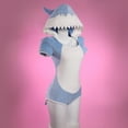thumbnail image 4 of MOBBUNNY Women's Blue Shark Comfy Sexy Lingerie Hooded Bodysuit with Tail Kawaii Bodycon Romper Homewear, S, 4 of 5