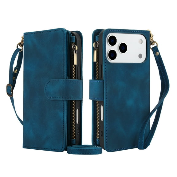 Kryonix For iPhone 17 Pro Max Wallet Case with Card Slots Cash Pocket, PU Leather with Adjustable Crossbody Strap & Wrist Strap, Auto-Magnet Closure, Shockproof & RFID Blocking, Pink/Brown/Black