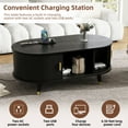 thumbnail image 5 of TV Stands With Storage Wooden Farmhouse TV Stand & Coffee Table Set with Charging Station, Oval Fluted Media Console with Sliding Doors for TVs up to 80", Mid-Century Center Table with Solid Wood Leg, 5 of 27