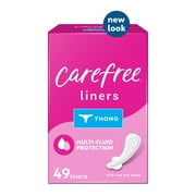 CAREFREE THONG Panty Liners With Wings, Flat, Unscented, 49ct