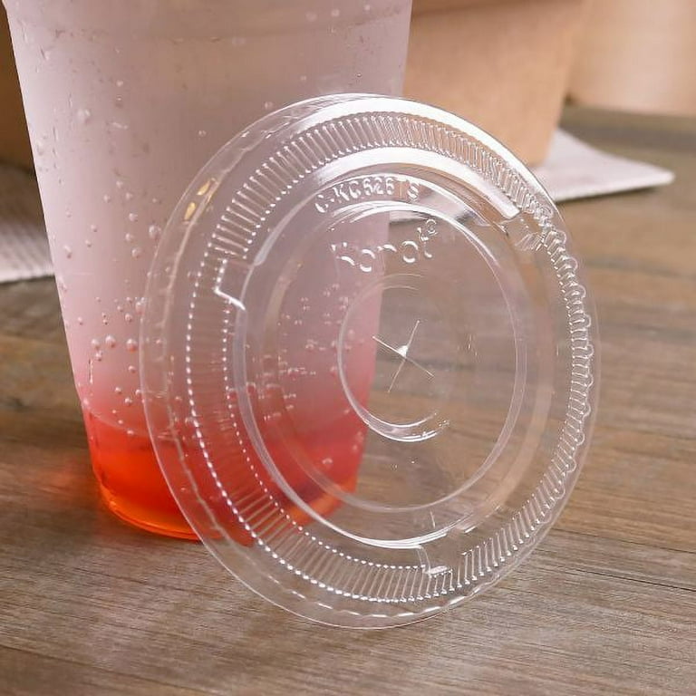 Karat 98mm Clear Plastic Flat Lid for 98mm Cups with Push Straw