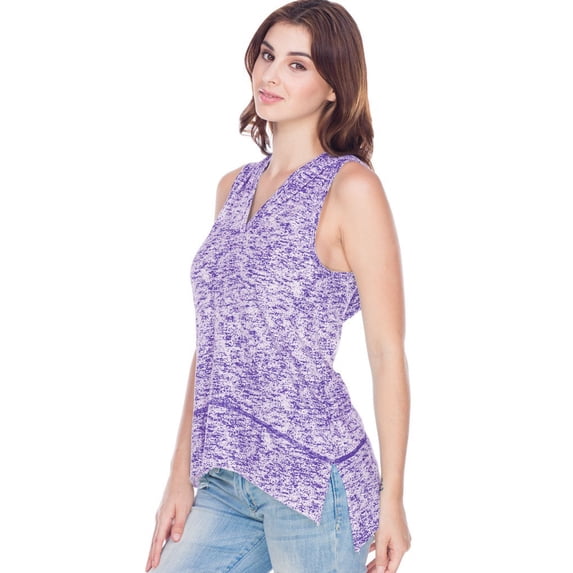 Kavio Juniors Static Print High Low Slit Hoodie Tank JJP0647 - Grape - Large