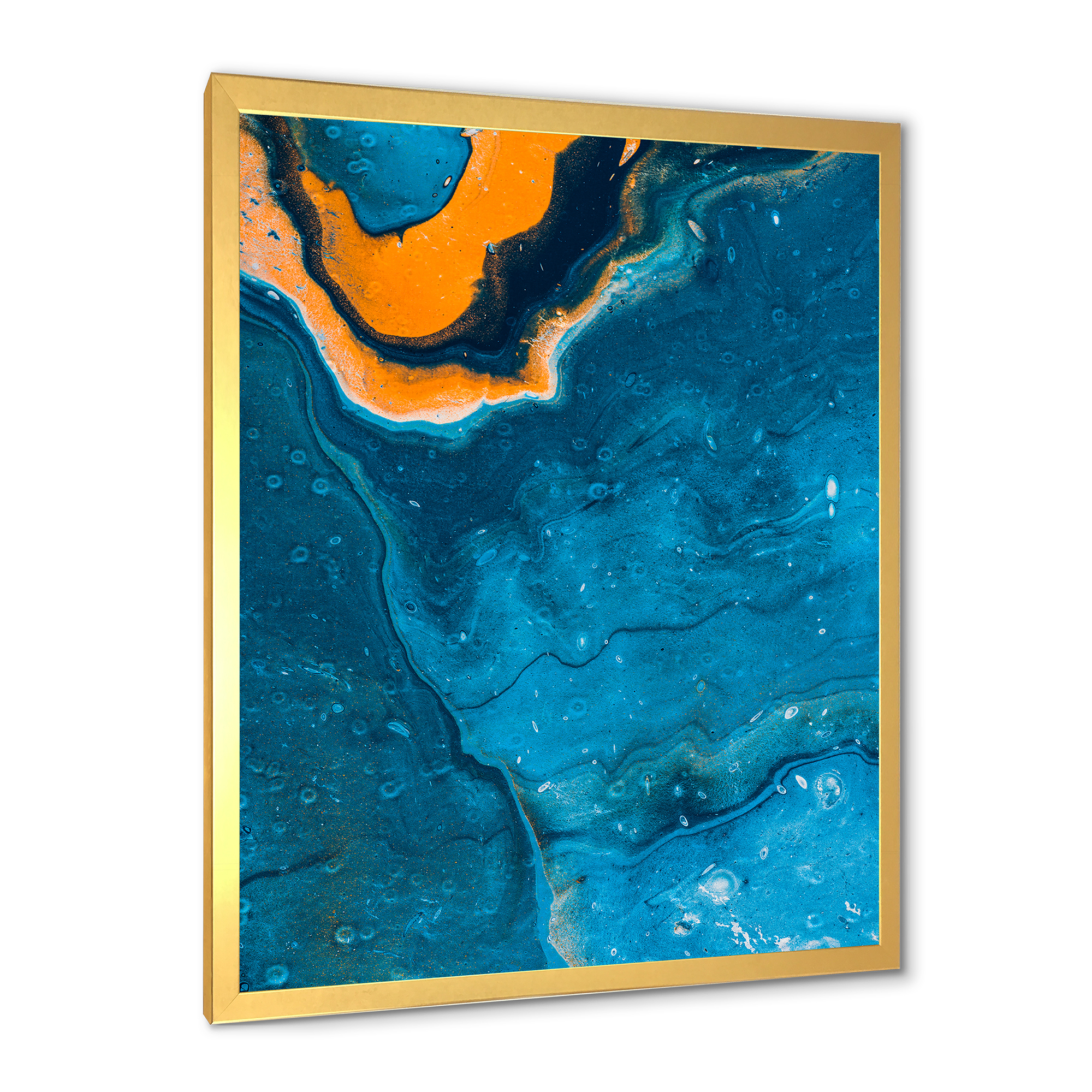 Designart 'Abstract Marble Composition In Orange and Blue III' Modern Framed Art Print