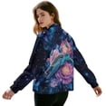 thumbnail image 3 of COEQINE Women's Zip Up Bomber Jacket Casual Stand Collar Cropped Bomber Outfits with Pockets, Fashion Outerwear Varsity Jackets Shackets Fall Clothes, 3X-Large, Sea Turtle Floral Galaxy, 3 of 7
