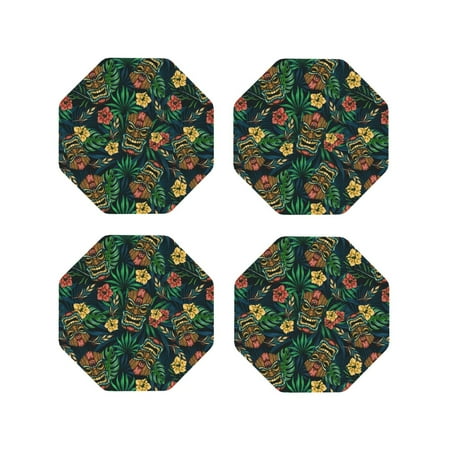 

Drink Coasters Set of 4 Tropical Tribe Mask Leather Coasters for Coffee Table Protector Heat Resistant Cute Coasters for Home Decor Housewarming Gifts Bar Kitchen 4 Inch Octagon